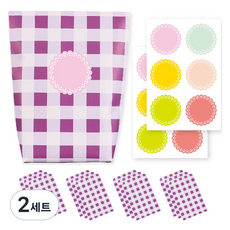 체크 종이 포장지 포장봉투 퍼플 12p + 스티커 6종 x 2p 세트, 혼합색상, 2세트