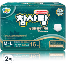 참사랑 팬티형 프리미엄 성인 기저귀, 중형, 16개입, 2개