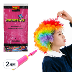 파티쇼 삐에로 풍선 가발 세트 + 손펌프 랜덤 발송, 무지개, 2세트