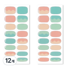 Bellancy 真實凝膠美甲貼 基本款美甲貼紙 16片, 薄荷粉紅波浪, 12個