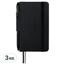 STANDARD OWN HERITAGE 筆環綁帶精裝筆記本 S Mini Pocket 空白日誌 96頁 + 3色原子筆, 3套, 黑色