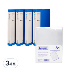 현풍 O링 바인더 3공 합지 A4 2cm 4p + L홀더 10p, 청색, 3세트