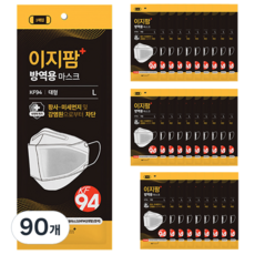 ezPharm 뉴 황사 미세먼지 방역용 마스크 대형 KF94, 1개입, 90개, 흰색