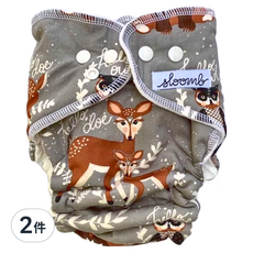 sloomb OBF 有機竹棉夜用布尿布, 70%竹纖維/30%有機棉, 柔軟材質, 防側漏設計, 森林甜心, 2件