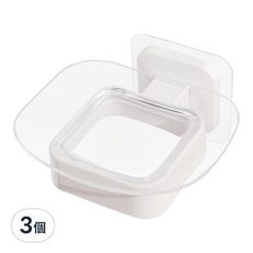 TRENY 免釘輕鬆貼肥皂盒架, 白色底座+白框+透明碟, 黏貼式卡榫安裝 防水 免釘 免鑽孔, 白色, 3個