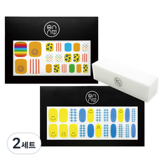 ONNU 네일 푸딩젤 패션왕 페디스티커 + 블루깅엄스마일 네일스티커 + 샌딩버퍼, 혼합색상, 2개