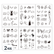 gelluna 半永久可愛迷你黑色手指腳踝身體Henna紋身貼紙 T-197 6款組合, A款, 2套