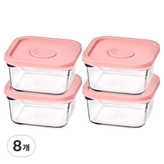 글라스락 렌지쿡 정사각 햇밥용기 캔디핑크, 8개, 440ml