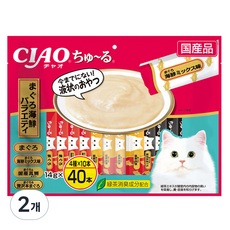 이나바 고양이 챠오츄르 버라이어티 간식, 혼합맛(참치/해산물), 560g, 2개