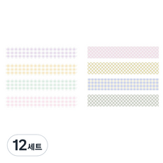 格紋圖案彩色紙膠帶 20mm x 2m 4入組, 12套, 02 棉花,木槿花