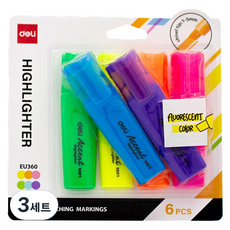 deLi 得力 螢光筆6色套組, 混色, 3套