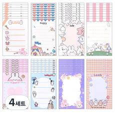 OON 접착식 애니멀 프랜즈 체크리스트 메모지 8종 x 100p 세트, 혼합색상, 4세트