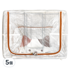 超大透明防水雙開收納箱 萌貓款 66L 雙拉鍊設計 厚實加固鋼骨, 50 x 40 x 30cm, 橘色, 5個