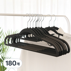 White Rabbit Cotton 設計款掛鉤可旋轉防滑無痕衣架, 黑色, 180個