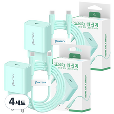 팬택 1포트 파스텔 초고속 충전기 25w + C to C 케이블 45w 2m 세트, 4세트, 민트