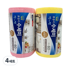 대영 뽀송이 일회용 수세미 2종 세트, 노랑, 분홍, 4세트