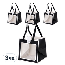 인디케이 투명창 선물쇼핑백 중 4p + 스티커 4p 세트, 블랙, 3세트