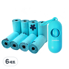 매너백 배변봉투 배변통 + 리필봉투, 민트색, 6세트, 135개입