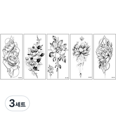 素描刺青玫瑰花黑白紋身貼紙5件組, BK-02, 3套