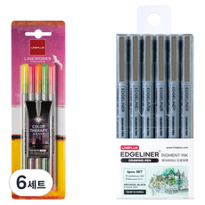 라인플러스 라인웍스 화인라이너 블리스터 0.3mm 5색 네온 + 엣지라이너 드로잉펜 6조 0.5mm 세트, 혼합색상, 6세트