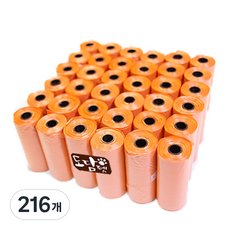 도담펫 반려견 휴대용 리필 배변봉투, 오렌지, 15개입, 216개