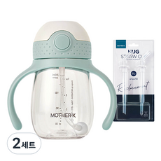 마더케이 유아용 허그 추 빨대컵 + 빨대 리필 2p 세트, 210ml, 2세트, 민트