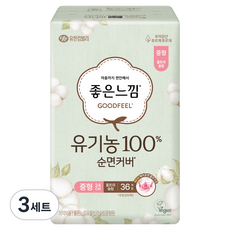 좋은느낌 유기농 순면 울트라슬림 생리대 날개형, 중형, 36개입, 3세트