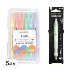 TUCO.B KOMA 雙頭柔色螢光筆 6色 + Dr. GRIP 舒適自動鉛筆套組, 綠色(自動鉛筆), 5套