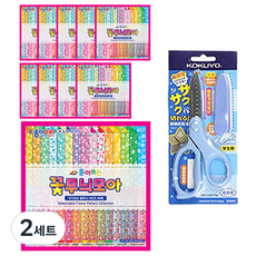 JONG IE NARA 2000可重複使用的花紋莫拉色紙 30張 10包+Gukyo SAXA飛蓋剪刀 藍色, 2套, 60 種顏色