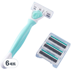 시토닉 프리미엄 6중날 파스텔 여성용 면도기 + 리필 세트 블루, 6세트