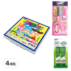 종이나라 5000 단면 색종이 케이스 + 고쿠요 SAXA 플라이 캡 가위 핑크 + 나라풀 15g x 2p 세트, 4세트, 10색