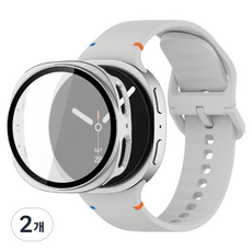 루아러블 갤럭시워치 액정보호 강화유리 필름 풀커버 하드 케이스 + 스포츠밴드 실리콘 스트랩 세트, 그레이, 2개