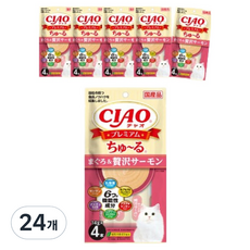 챠오츄르 고양이 프리미엄 짜먹는 간식 4p, 혼합맛(참치/제이타크 연어), 56g, 24개