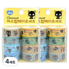 산리오 초코캣 마스킹 테이프 8종 세트, 옐로우, 4세트