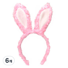 미미파티 귀여운 바니 귀 토끼 머리띠, 복슬토끼 핑크, 6개