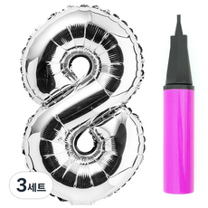 Party Fang Number 銀箔氣球 vs 銀 + 氣球手泵套裝, 8, 3組