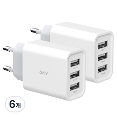 SKY 필 C3 18W 3포트 USB 어댑터 멀티 충전기, 화이트, 6개