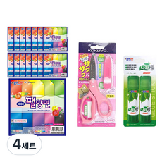 종이나라 1000 펄양면 색종이 15매 x 15p + 고쿠요 SAXA 플라이 캡 가위 핑크 + 나라풀 15g x 2p 세트, 4세트, 20색