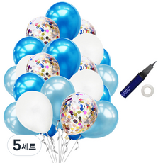 윰스 파티장식 스팽클 풍선 40p + 리본 + 펌프, 블루화이트, 5세트