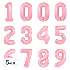 PartyIsland 數字鋁箔氣球12入組 40公分, 5套, 粉紅色