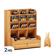 아토바스켓 DIY 멀티꽂이함 서랍형 + 핸드폰거치대, 브라운, 2세트