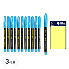 東亞 螢光筆 12入 + Tucobi 便利貼 組, 天藍色(螢光筆), 黃色(便利貼), 3套