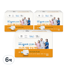 애니릴리프 시니어 안심팬티 장시간용 성인기저귀, 대형, 18매입, 6개