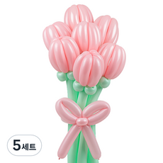 셈퍼텍스 요술풍선 데이지 튤립 꽃다발 만들기 7송이 세트, 핑크, 5세트