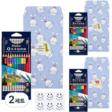 Helix 옥스포드 어린이집 생일선물 답례품 지워지는 색연필 12종 x 3p + 선물봉투 3p + 스티커 3종 x 6p 세트, 2세트