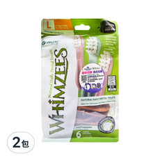 WHIMZEES 唯潔 L號 牙刷型潔牙骨 6個, 天然成分 減少牙菌斑和牙垢, 馬鈴薯澱粉, 360g, 2包