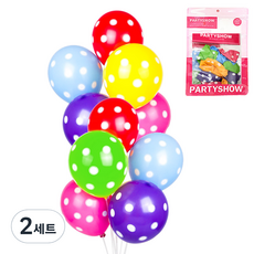 PARTYSHOW 派對裝飾氣球 圓點10款套組, 混合顏色, 2套