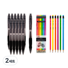 문화연필 에버펜 0.5mm 12p + 투코비 코마 삼각 지우개 연필 TC-208 B 12p 세트, 검정(볼펜), 2세트