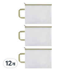 루이노리브 A4 방수 휴대용 메쉬 지퍼백 35 x 26 cm, 카키, 12개
