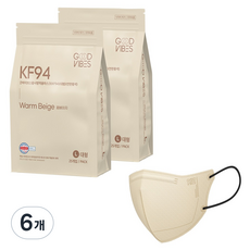 굿바이브스 벌크형 마스크 대형 KF94, 웜베이지, 6개, 25개입